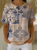 Women's Vintage Pattern Printed Cotton Linen Top