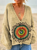 Women's Abstract Pattern Art Print Casual Pullover Sweater