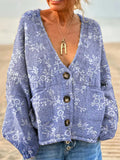 Women's Vintage Floral Art Print Casual Pullover Sweater