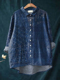Women's Vintage Pattern Art Print Casual Cotton And Linen Ruffle Shirt