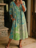 Women's Retro Floral Art Print Casual Stylish Cotton Linen Dress