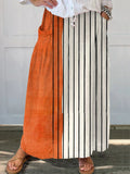 Women's Vintage Abstract Geometric Art Print Linen Pocket Skirt