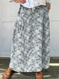 Women's Flower Art Print Linen Pocket Skirt