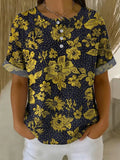 Women's Vintage Flower Pattern Printed Cotton Linen Top