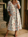 Women's Retro Floral Art Print Casual Stylish Cotton Linen Dress