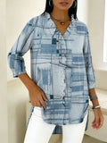 Geometric And Irregular Line Decorative Patterns Women's Casual V Collar 3/4 Sleeve Shirt