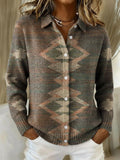 Women's Vintage Patchwork Gradient Abstract Pattern Art Print Cowl Neck Sweater