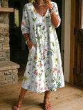 Women's Floral Art Print Casual Stylish Cotton Linen Dress