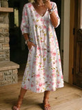 Women's Retro Floral Art Print Casual Stylish Cotton Linen Dress
