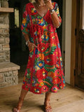 Women's Retro Floral Art Print Casual Stylish Cotton Linen Dress