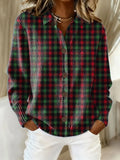 Women's Vintage Plaid Art Print Cowl Neck Sweater