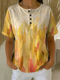 Women's Vintage Gradient Geometry Pattern Printed Cotton Linen Top