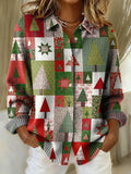 Women's Christmas Tree Art Print Casual Sweater