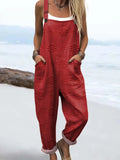 Women's Vintage Floral Pattern Art Print Casual Cotton Linen Wide Leg Jumpsuit