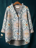 Women's Vintage Floral Art Print Casual Pullover Sweater