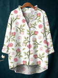 Women's Vintage Flower Art Print Casual Pullover Sweater