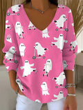 Women's Funny Ghost Art Print Casual Pullover Sweater