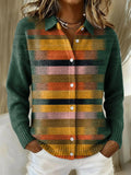 Women's Vintage Patchwork Gradient Abstract Pattern Art Print Cowl Neck Sweater