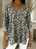 Women's Floral Pattern Art Print Casual Denim Shirt