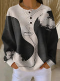 Women's Abstract Pattern Art Print Casual Waffle Sweatshirt