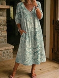 Women's Retro Floral Art Print Casual Stylish Cotton Linen Dress