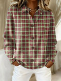 Women's Vintage Christmas Plaid Art Print Casual Cardigan Sweater