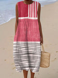 Women's Vintage Abstract Geometry Art Print Sleeveless Cotton Pocket Wrap Dress