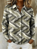Painting Art Lines Stripe Decorative Patterns Casual Long Sleeve Shirt Collar Sweater